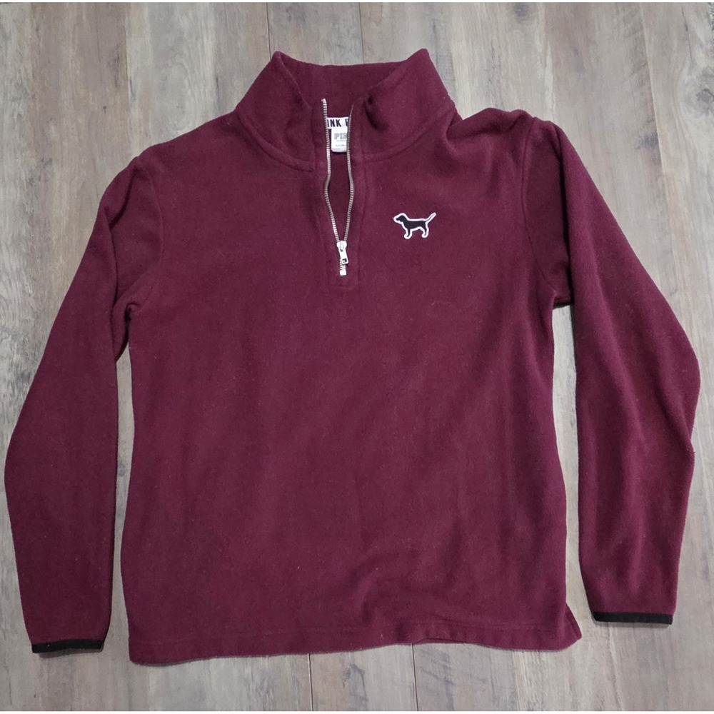 Victoria's Secret PINK Cute Trendy Size Small Burgundy Fleece 1/4 Zip Pullover